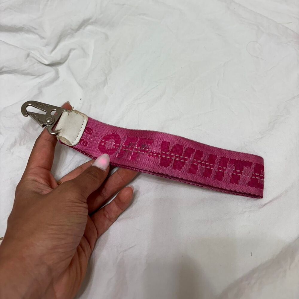 OFF WHITE Inspired Women's Men's Wristlet Pink White Silver Keychain